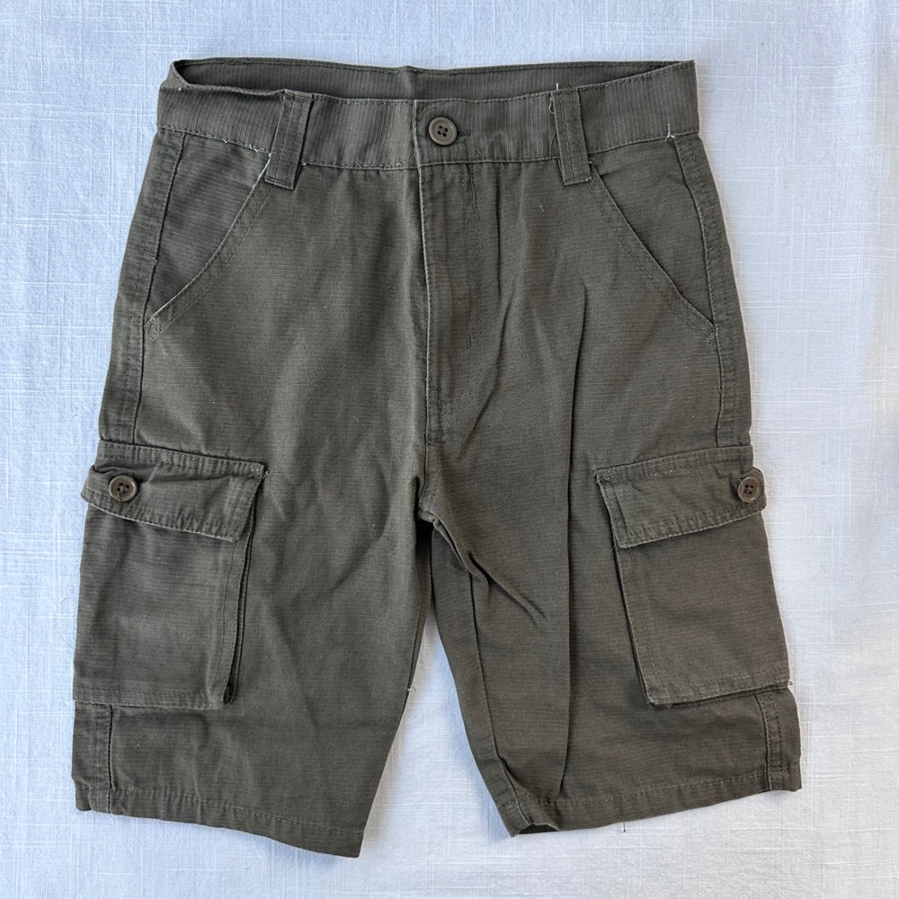 Quad Seven Boys Olive Green Cargo Shorts Size 8 Cotton Ripstop Casual Outdoor